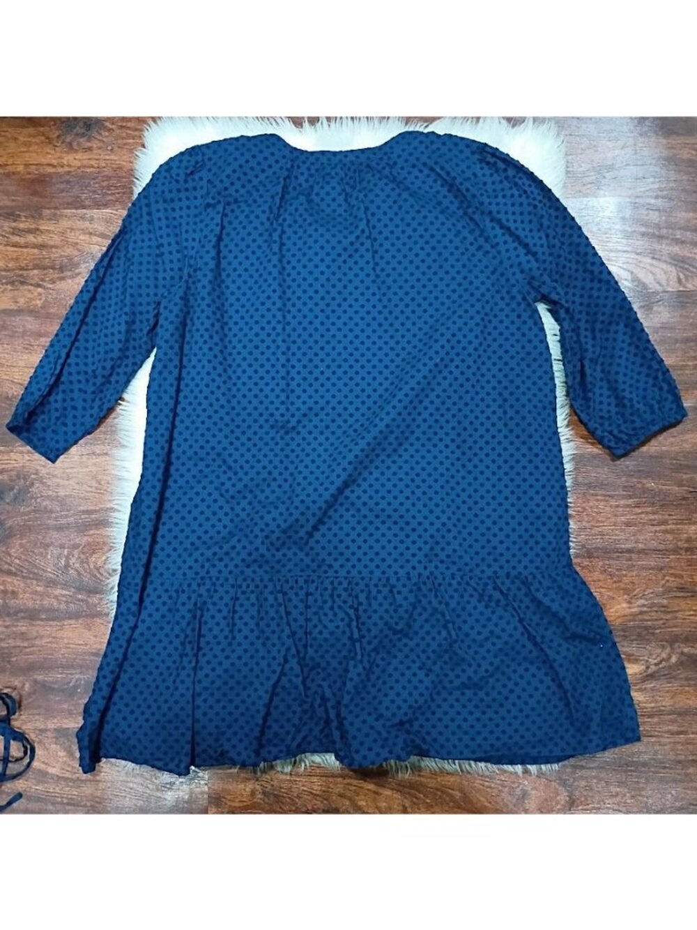 Loft Womens Polka Dot Navy Blue Dress XL Lightweight Cotton 3/4 Sleeve - Picture 9 of 13